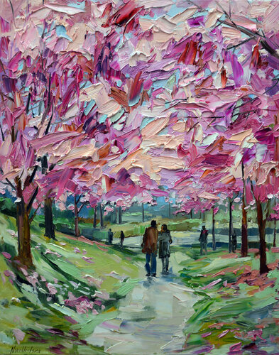 Dans un parc au printemps II di Olga Novokhatska, Pittura in vendita su Singulart