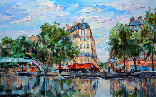 Canal St. Martin di Olga Novokhatska, Pittura in vendita su Singulart