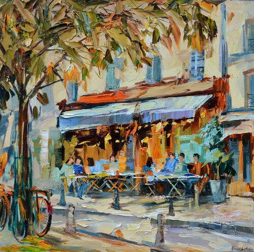 Café à Montmartre III par Olga Novokhatska, Peinture en vente sur Singulart