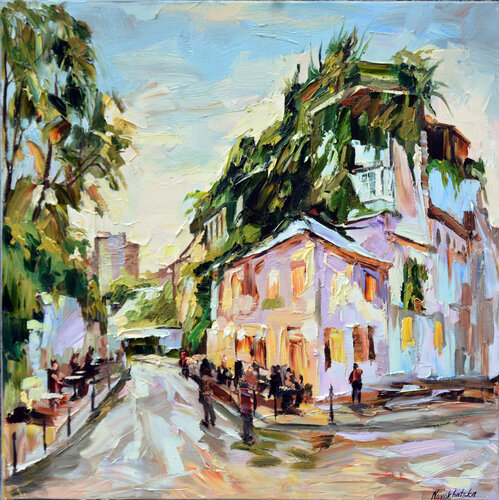 Maison rose di Olga Novokhatska, Pittura in vendita su Singulart