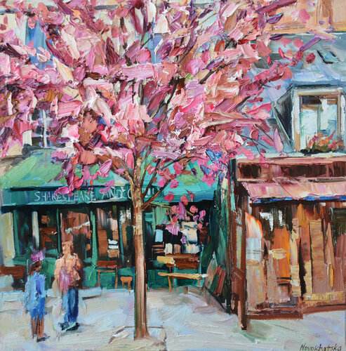 Devant la librairie Shakespeare & Co. di Olga Novokhatska, Pittura in vendita su Singulart