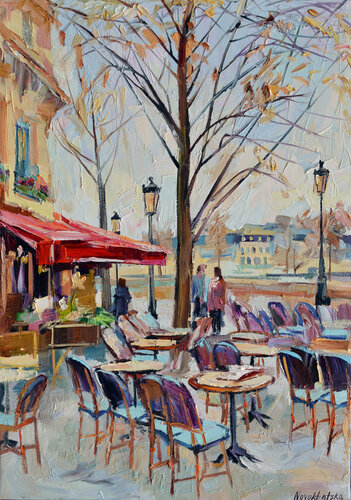 Café sur l'île St. Louis by Olga Novokhatska, 회화 for Sale on Singulart