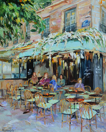 Café aux fleurs blanches par Olga Novokhatska, Peinture en vente sur Singulart