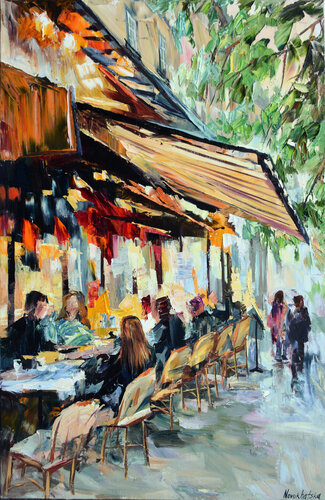 Terrasse du café le soir par Olga Novokhatska, Peinture en vente sur Singulart