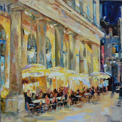 Café Le Nemours le soir par Olga Novokhatska, Peinture en vente sur Singulart