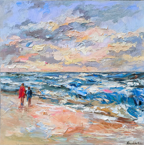 Coucher de soleil sur la plage par Olga Novokhatska, Peinture en vente sur Singulart
