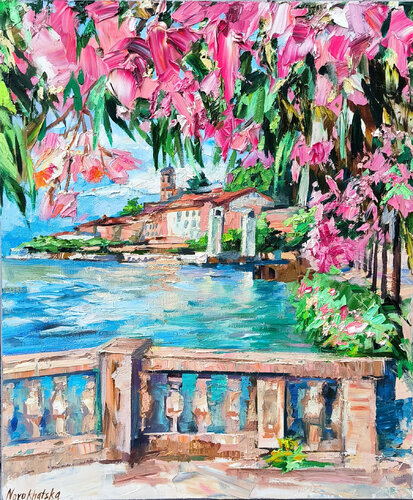 Vue sur le lac de Côme II par Olga Novokhatska, Peinture en vente sur Singulart