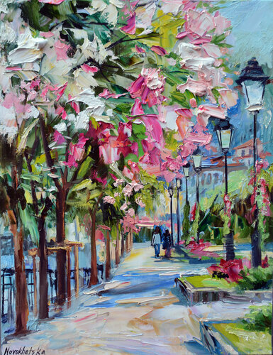 Allée fleurie à Bellagio di Olga Novokhatska, Pittura in vendita su Singulart
