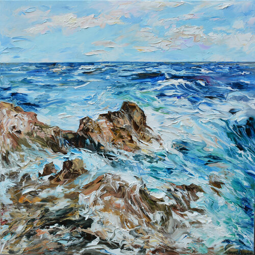 Vagues et rochers par Olga Novokhatska, Peinture en vente sur Singulart