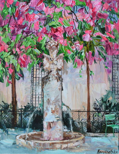 La fontaine du square par Olga Novokhatska, Peinture en vente sur Singulart