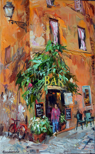 Bar dans le quartier Trastevere di Olga Novokhatska, Pittura in vendita su Singulart