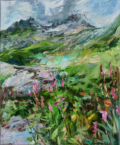 Les fleurs des Alpes di Olga Novokhatska, Pittura in vendita su Singulart
