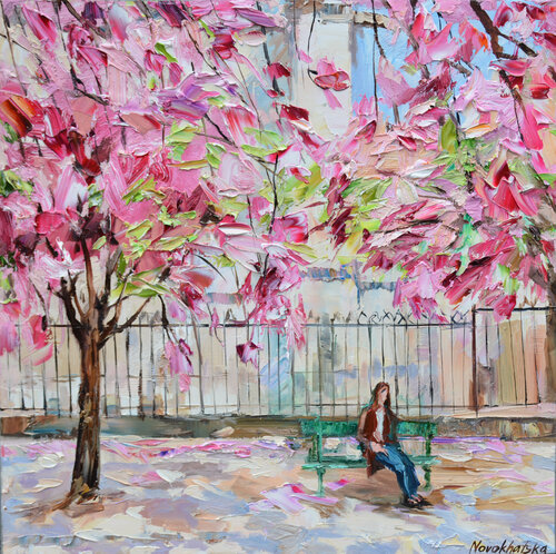 Dans un jardin au printemps di Olga Novokhatska, Pittura in vendita su Singulart