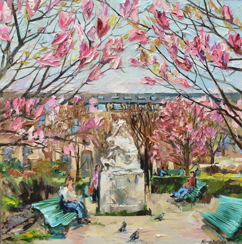 Jardin aux magnolias par Olga Novokhatska, Peinture en vente sur Singulart