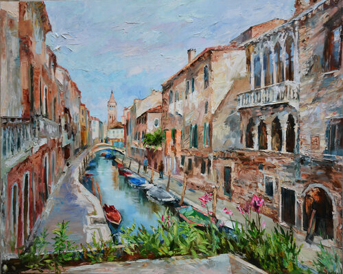 Vue sur le canal par Olga Novokhatska, Peinture en vente sur Singulart