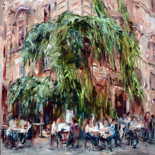 Bar dans le quartier de Trastevere di Olga Novokhatska, Pittura in vendita su Singulart