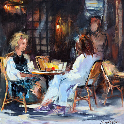 Scène du café par Olga Novokhatska, Peinture en vente sur Singulart