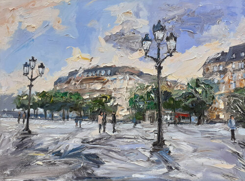Place de l'hôtel de ville par Olga Novokhatska, Peinture en vente sur Singulart