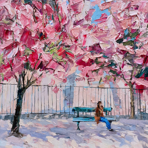 Jardin parisien par Olga Novokhatska, Peinture en vente sur Singulart