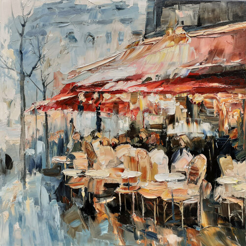 Café un jour de pluie par Olga Novokhatska, Peinture en vente sur Singulart