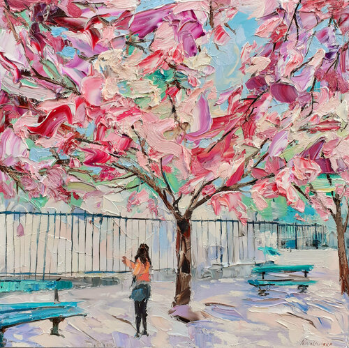 Jardin parisien II par Olga Novokhatska, Peinture en vente sur Singulart