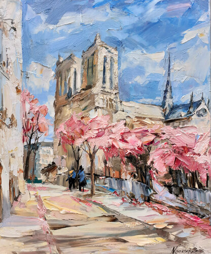 Notre Dame au printemps par Olga Novokhatska, Peinture en vente sur Singulart