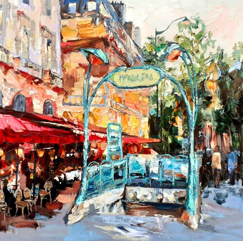 Métro St. Michel par Olga Novokhatska, Peinture en vente sur Singulart