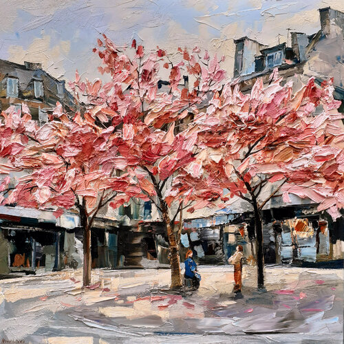 Cour parisienne au printemps par Olga Novokhatska, Peinture en vente sur Singulart