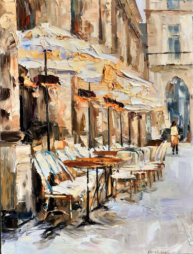 Café le Nemours par Olga Novokhatska, Peinture en vente sur Singulart