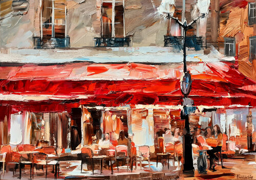 Café avenue de l'Opéra par Olga Novokhatska, Peinture en vente sur Singulart
