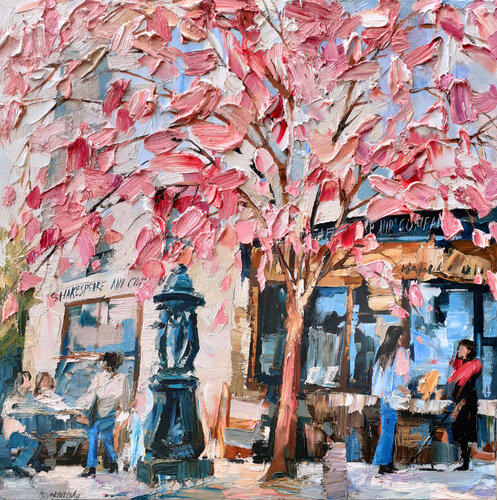 Devant la librairie par Olga Novokhatska, Peinture en vente sur Singulart