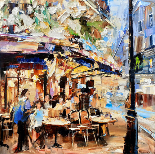 Café aux fleurs blanches par Olga Novokhatska, Peinture en vente sur Singulart