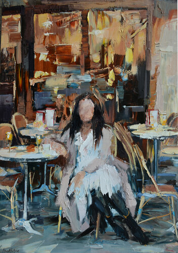 Scène de café par Olga Novokhatska, Peinture en vente sur Singulart