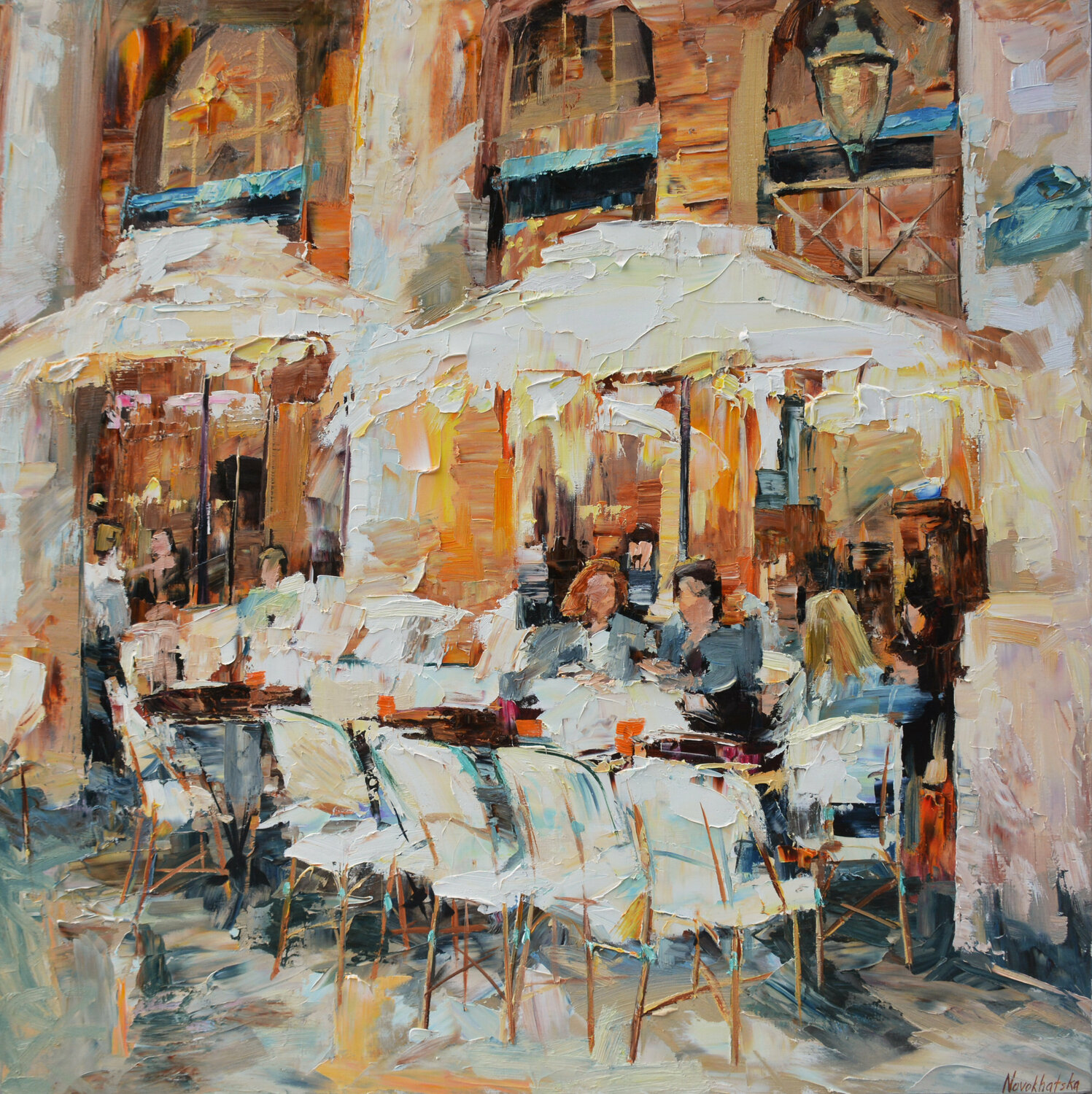 Café le Nemours III Olga Novokhatska Originalgemälde zu verkaufen