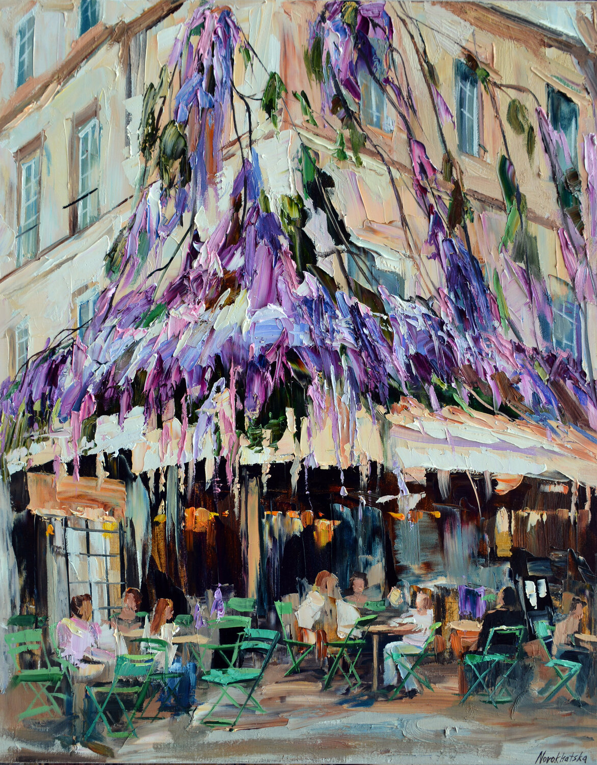 Maison Sauvage aux fleurs violettes Olga Novokhatska Originalgemälde zu verkaufen