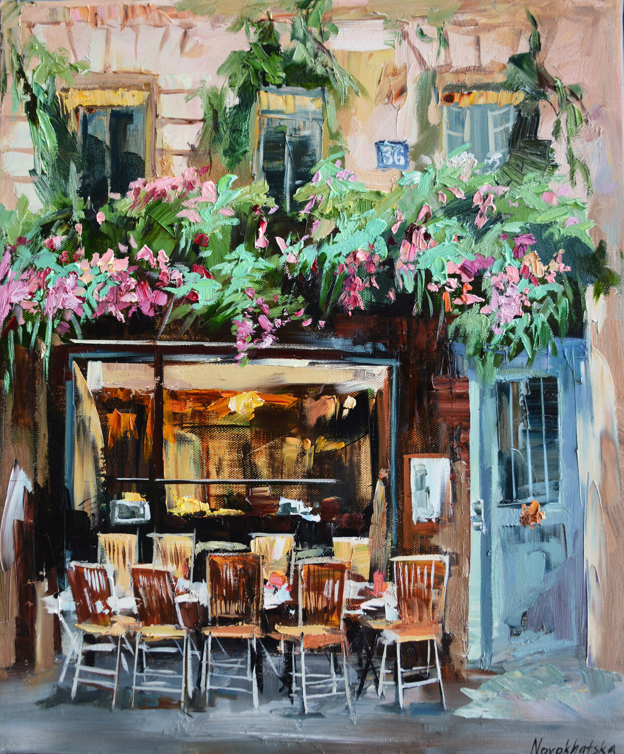 Café parisien II Olga Novokhatska Originalgemälde zu verkaufen