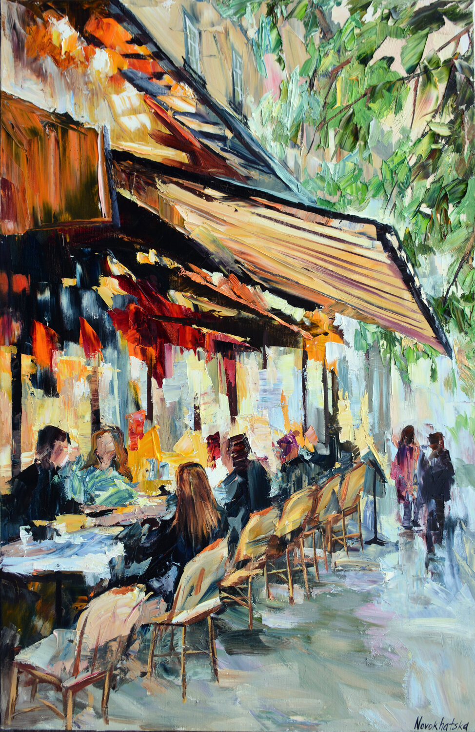 Terrasse du café le soir Olga Novokhatska Originalgemälde zu verkaufen