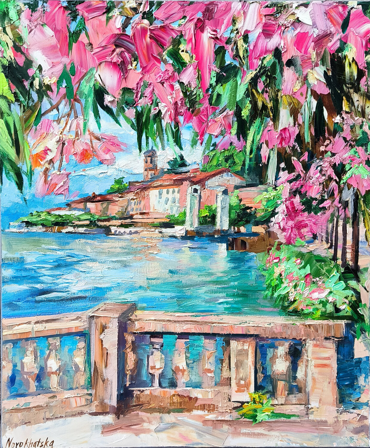 Vue sur le lac de Côme II Olga Novokhatska Originalgemälde zu verkaufen