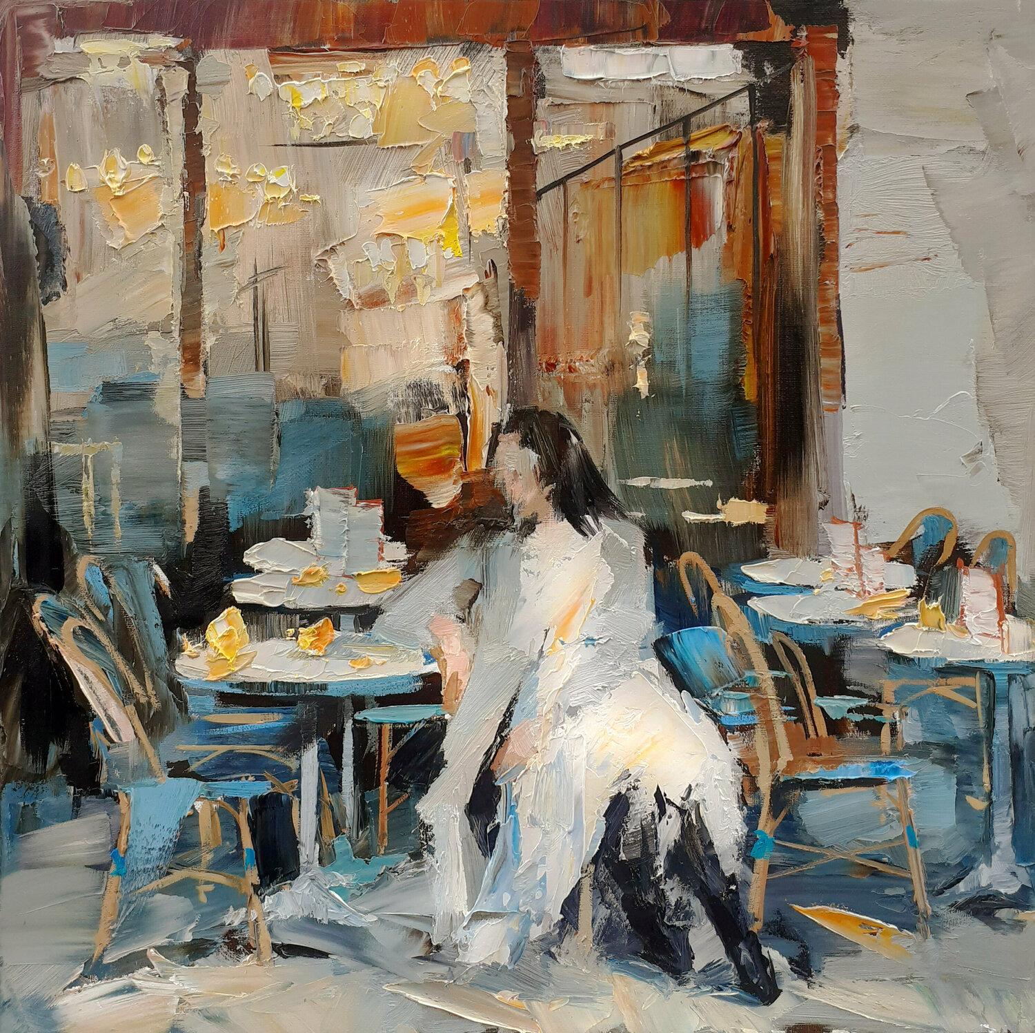 Femme au café Olga Novokhatska Originalgemälde zu verkaufen