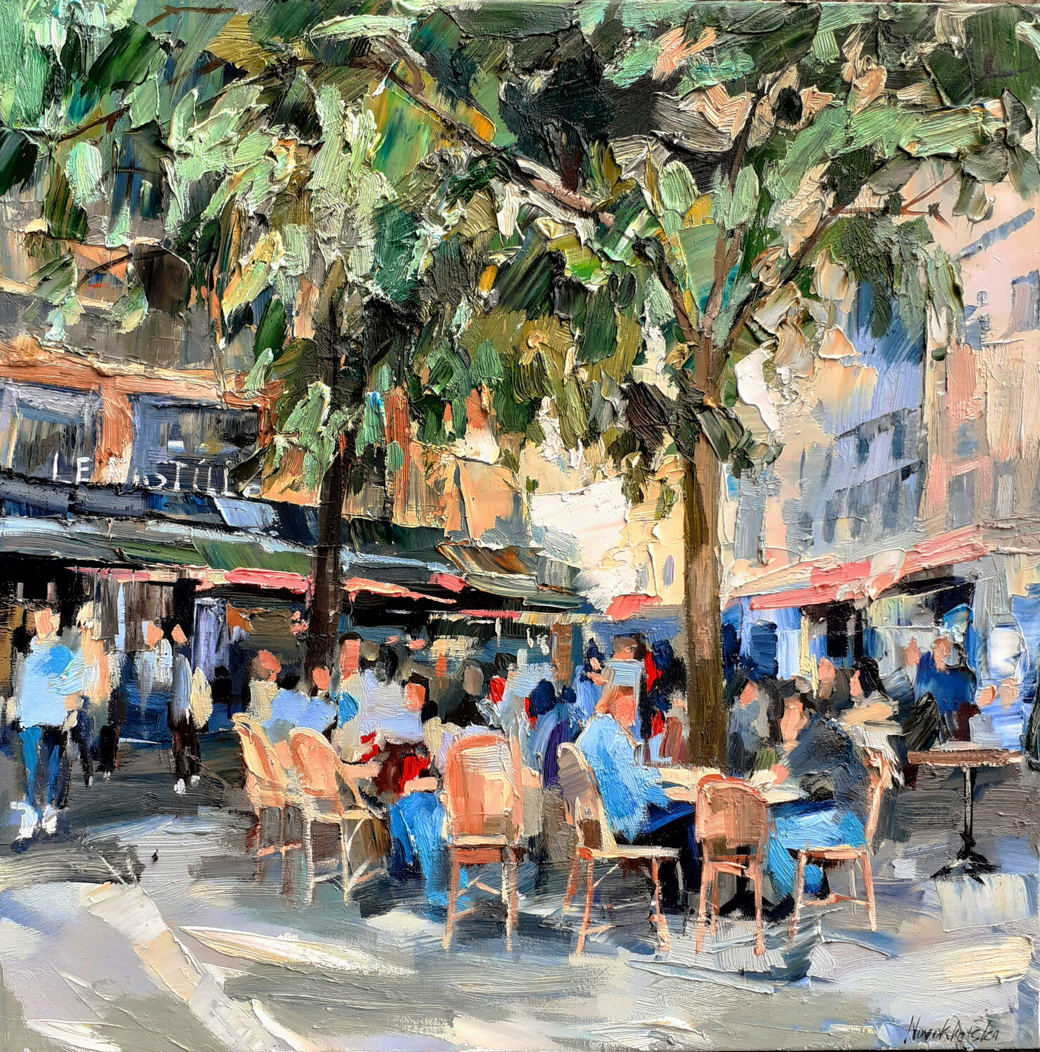 Café à la Bastille Olga Novokhatska Originalgemälde zu verkaufen