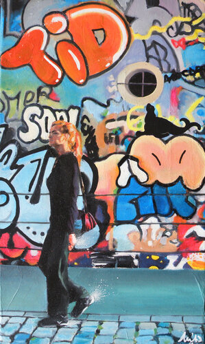 Une loutre sur un mur van Emilie Pannier, Schilderij te koop op Singulart