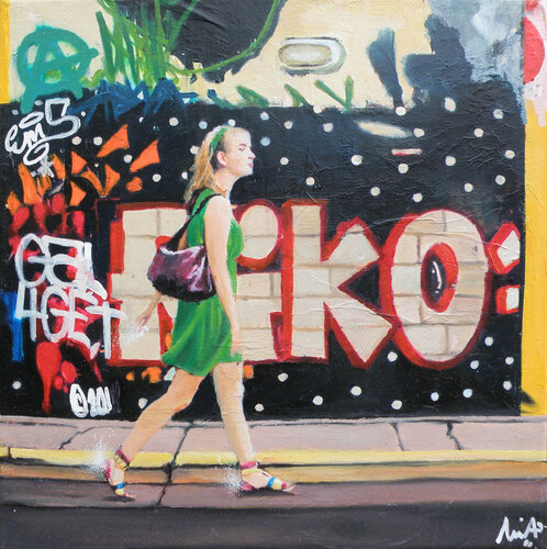 Jeune femme à la robe verte van Emilie Pannier, Schilderij te koop op Singulart