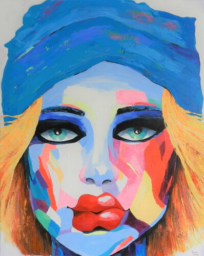 l'adolescente au bonnet bleu di Lysiane Beck, Pittura in vendita su Singulart