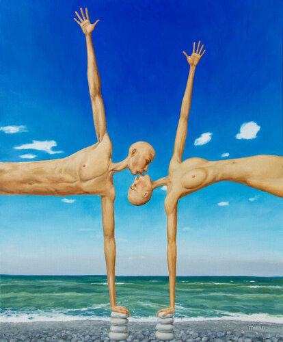 Les amoureux de la plage by Myriam Feuilloley, 油畫 for Sale on Singulart
