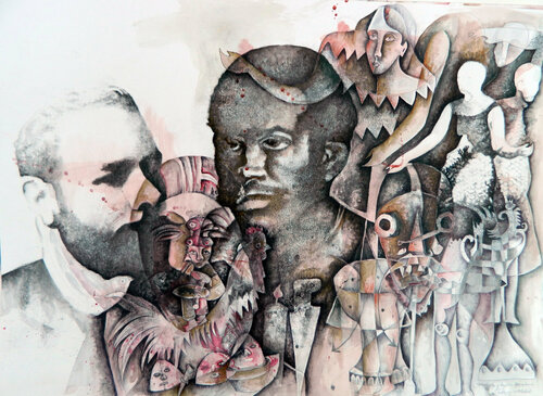 Mestizaje y leyendas afrocubanas. Aponte, Maceo y Ayón. van Felipe Alarcón, Tekening te koop op Singulart