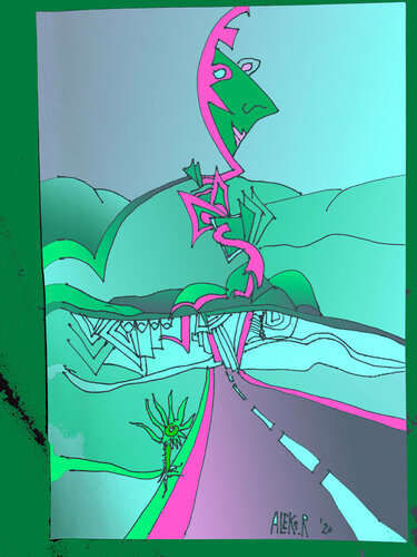 d-04 Jumping Jack Flash On The Road To Green Valley di Aleks Rosenberg, Opera su carta in vendita su Singulart