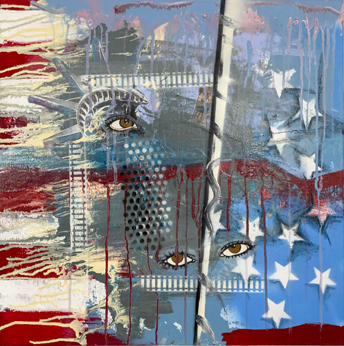 F-17  BLACK & WHITE RED & BLUE  - THE DIVIDE 2 von Aleks Rosenberg, Malerei kaufen auf Singulart