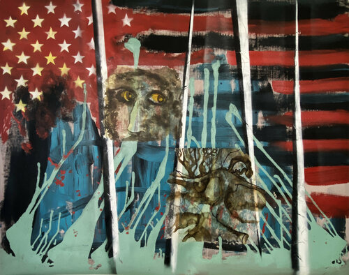 F-29 - STARS AND STRIPES - CLIMATE CHANGE van Aleks Rosenberg, Schilderij te koop op Singulart