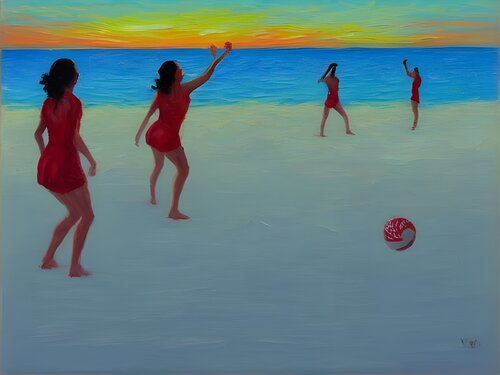 IMMIGRANT GIRLS AT PLAY BY THE SHORE by Aleks Rosenberg, Digital for Sale on Singulart