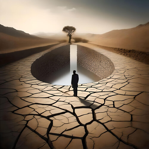 Water/ Drought - One Tree Standing von Aleks Rosenberg, Digital kaufen auf Singulart